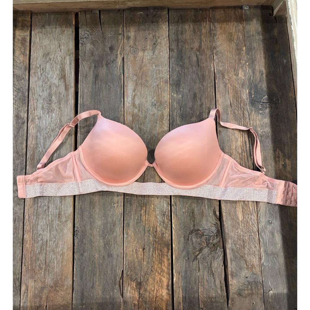 Victoria's Secret Blush Pink Silver Shimmer Band Push Up Bra 34D
